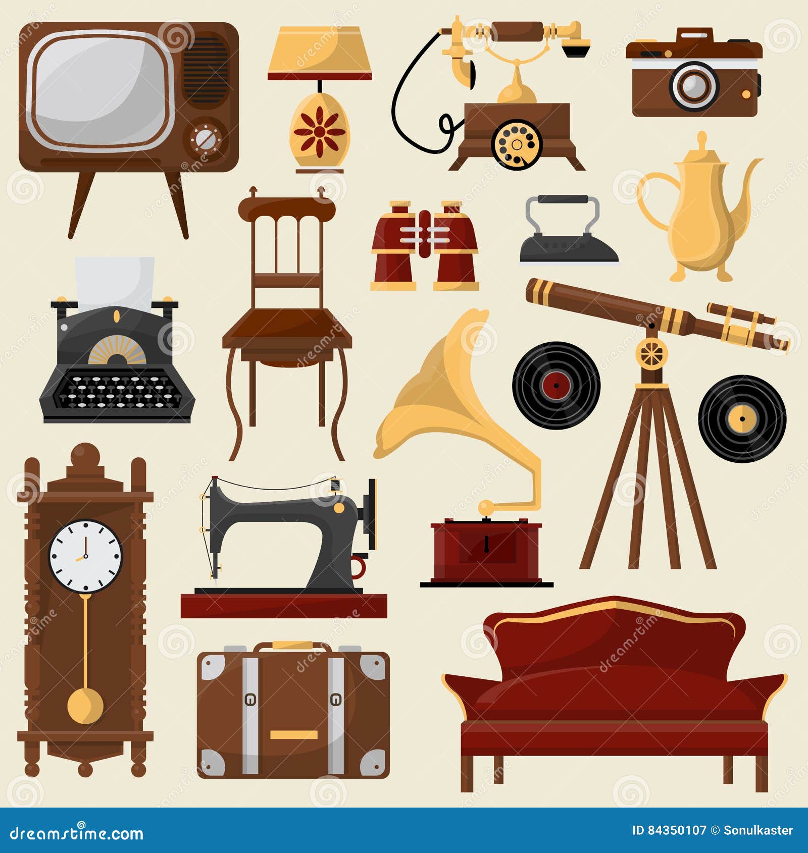 Mobília E Acessórios Home Do Vintage Ilustração do Vetor Ilustração