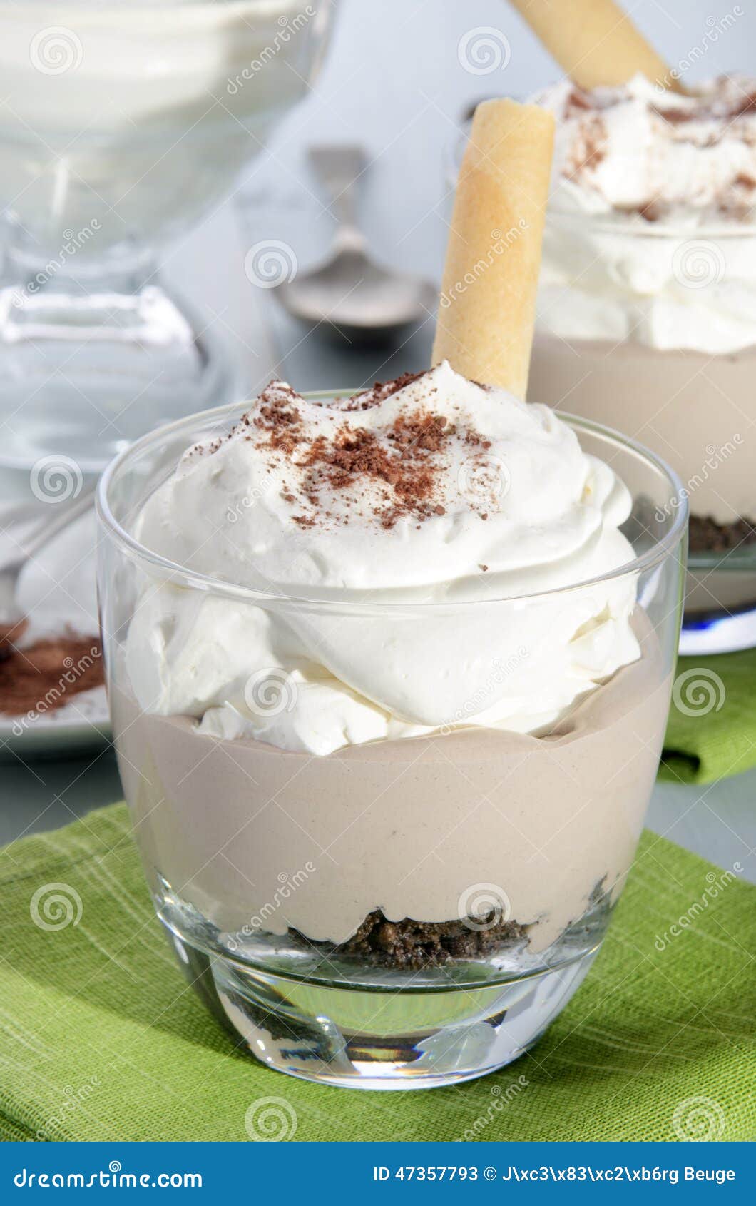 Mocca Cream Dessert with Whipped Cream and Cocoa Powder Stock Image