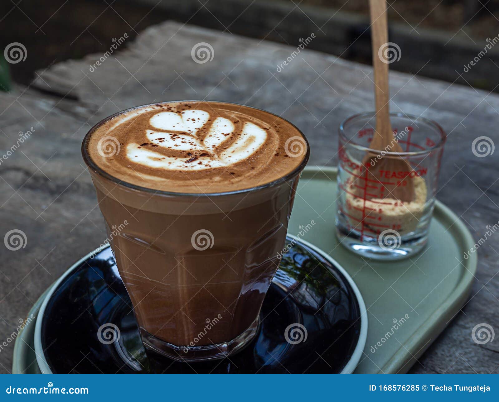 mocha coffee on wooden table background