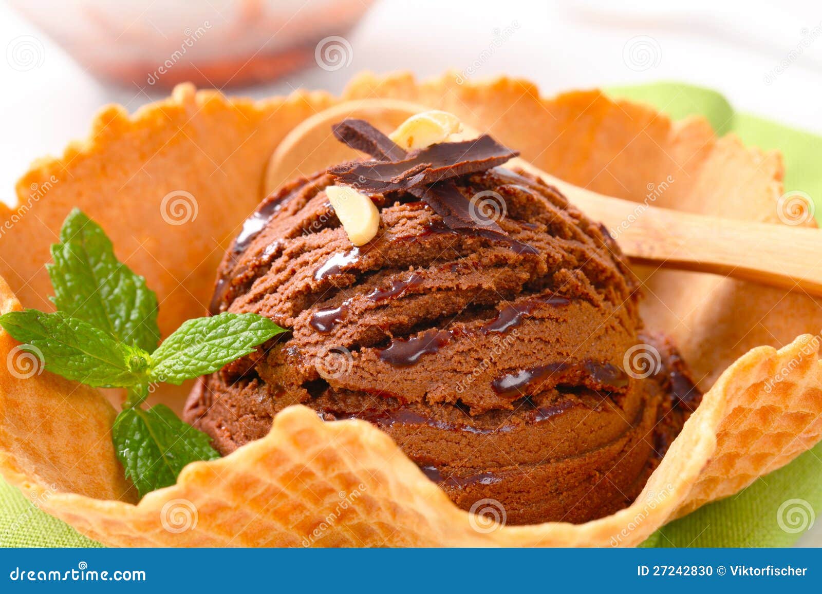 Mocha Ice Cream in a Wafer Bowl Stock Photo Image of fudge, single