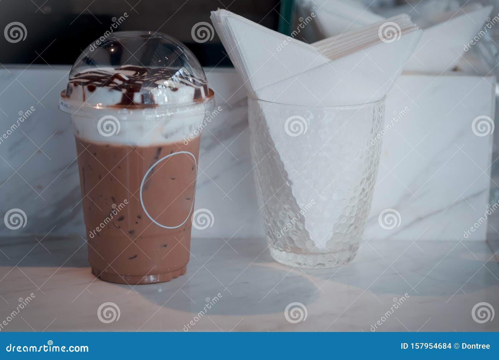 Download Mocha Iced Coffee In A Plastic Mug Stock Photo - Image of delicious, milk: 157954684