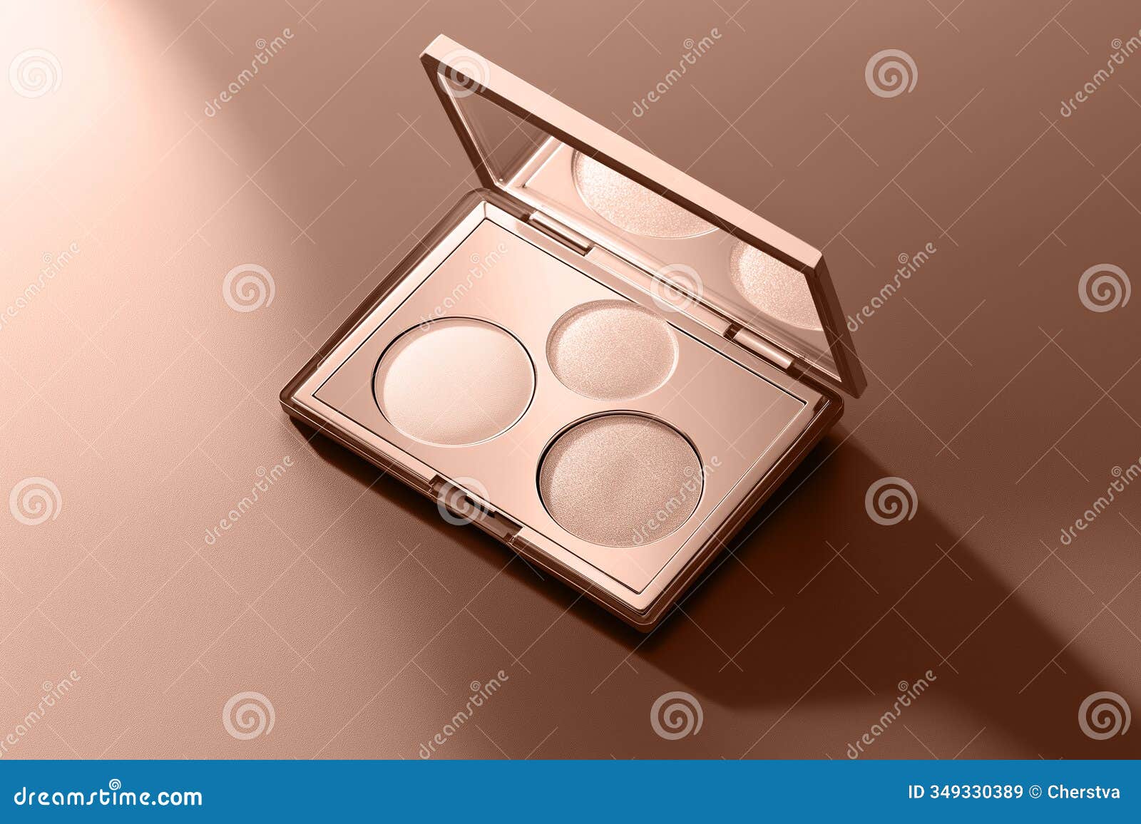 a mocha mousse brown beige compact shimmering eyeshadows on cocoa background. modern trendy tone hue shade