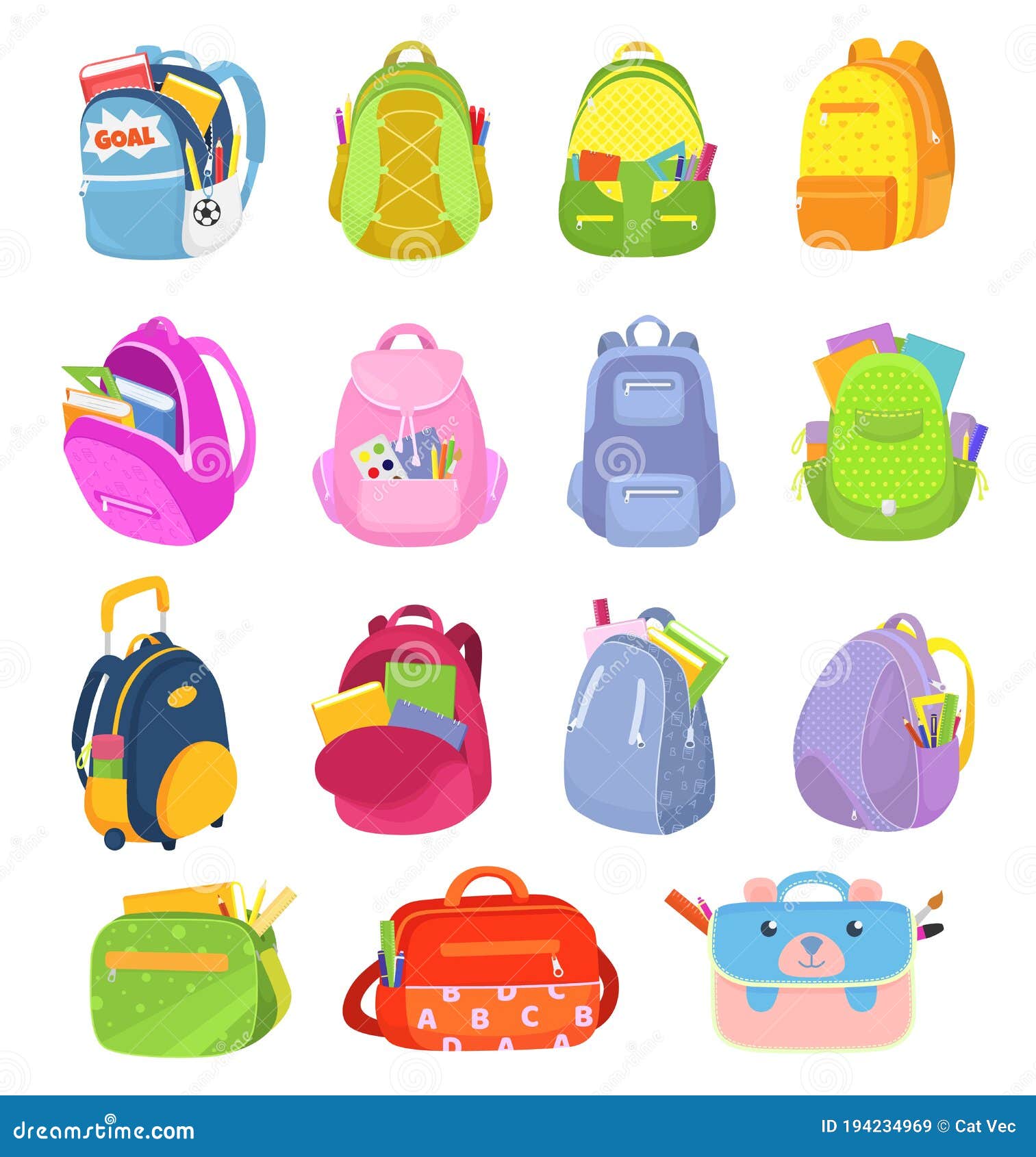 Mochilas Escolares De Bolsos Escolares Para Niños Aislados En Ilustraciones De Vectores Sacos De Mochilas Para Vector - Ilustración de elemento, retroceder: 194234969