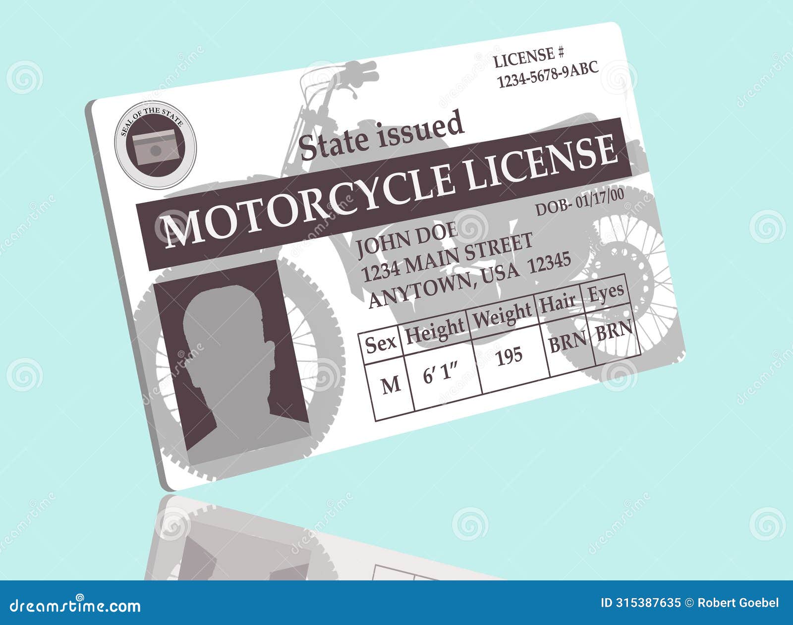 a mock, generic state issued motorcycle license for bike riders in seen  on the background