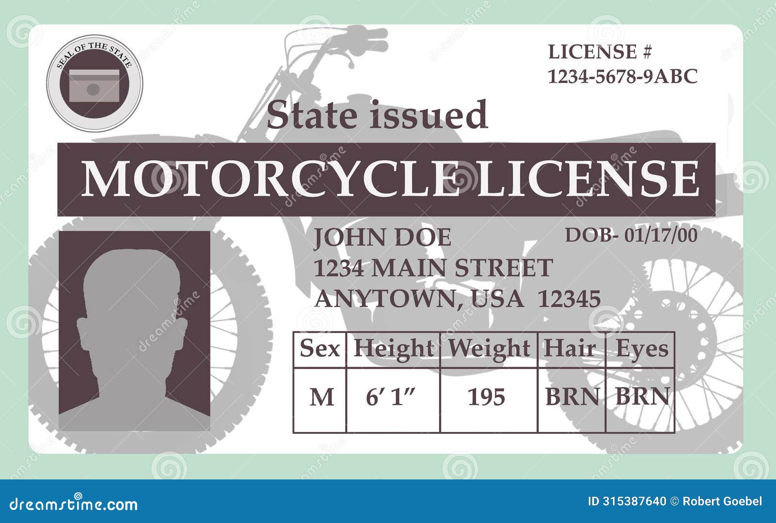 a mock, generic state issued motorcycle license for bike riders in seen  on the background