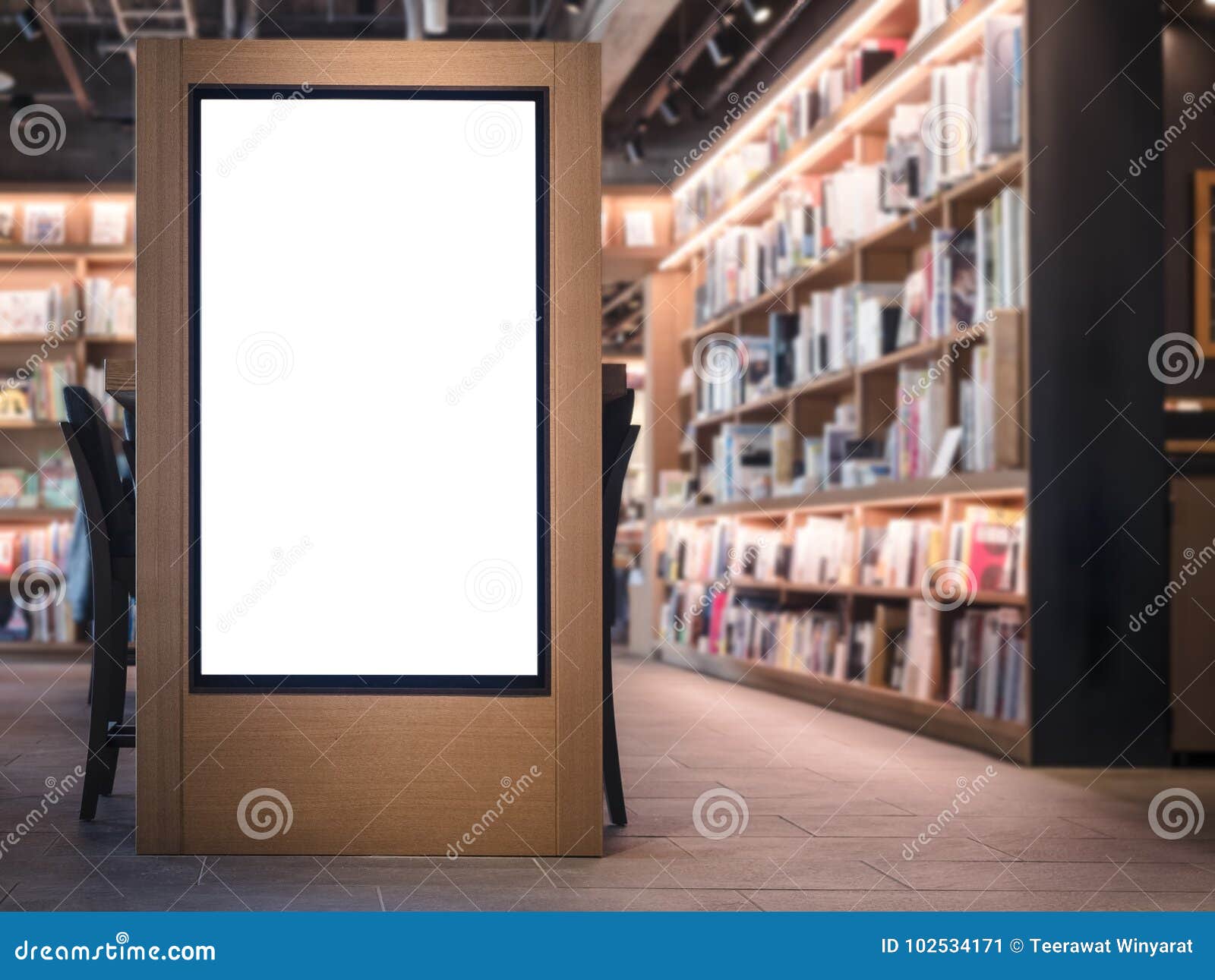 mock up banner blank sign bookstore interior background