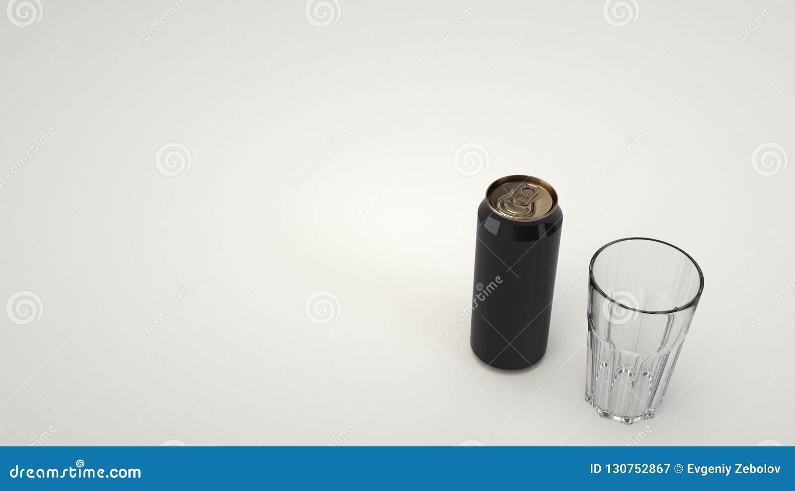 mock up of beer can and an empty glass
