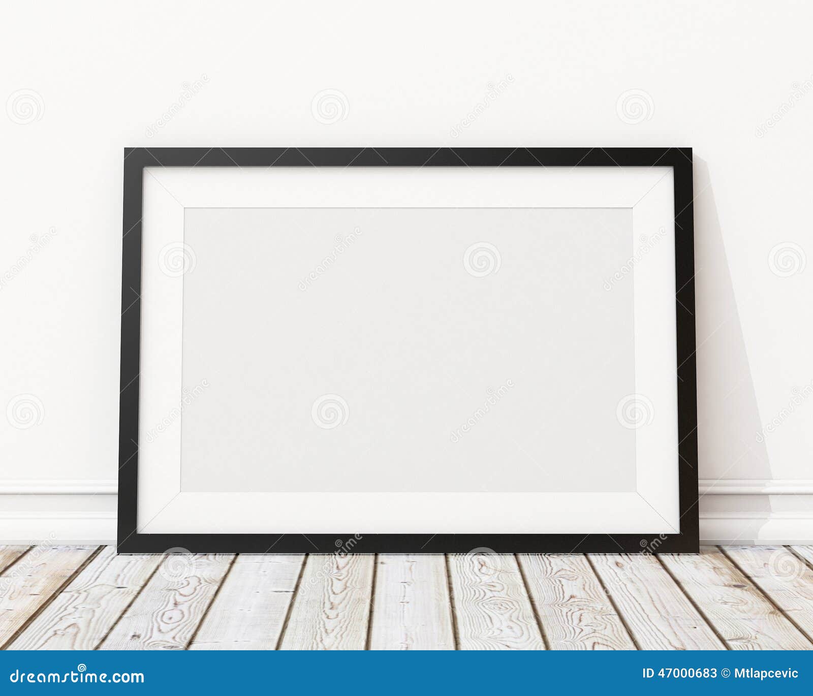 Mock Up Blank Black Horizontal Picture Frame On The Wall And The Floor