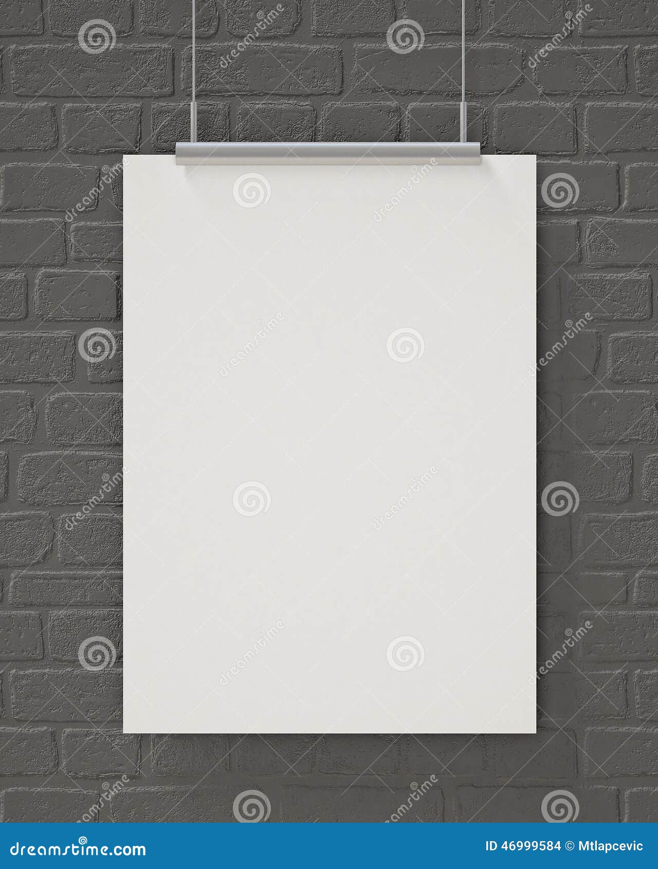 Mock Up Blank Poster Hanging on the Gray Brick Wall, Background Stock