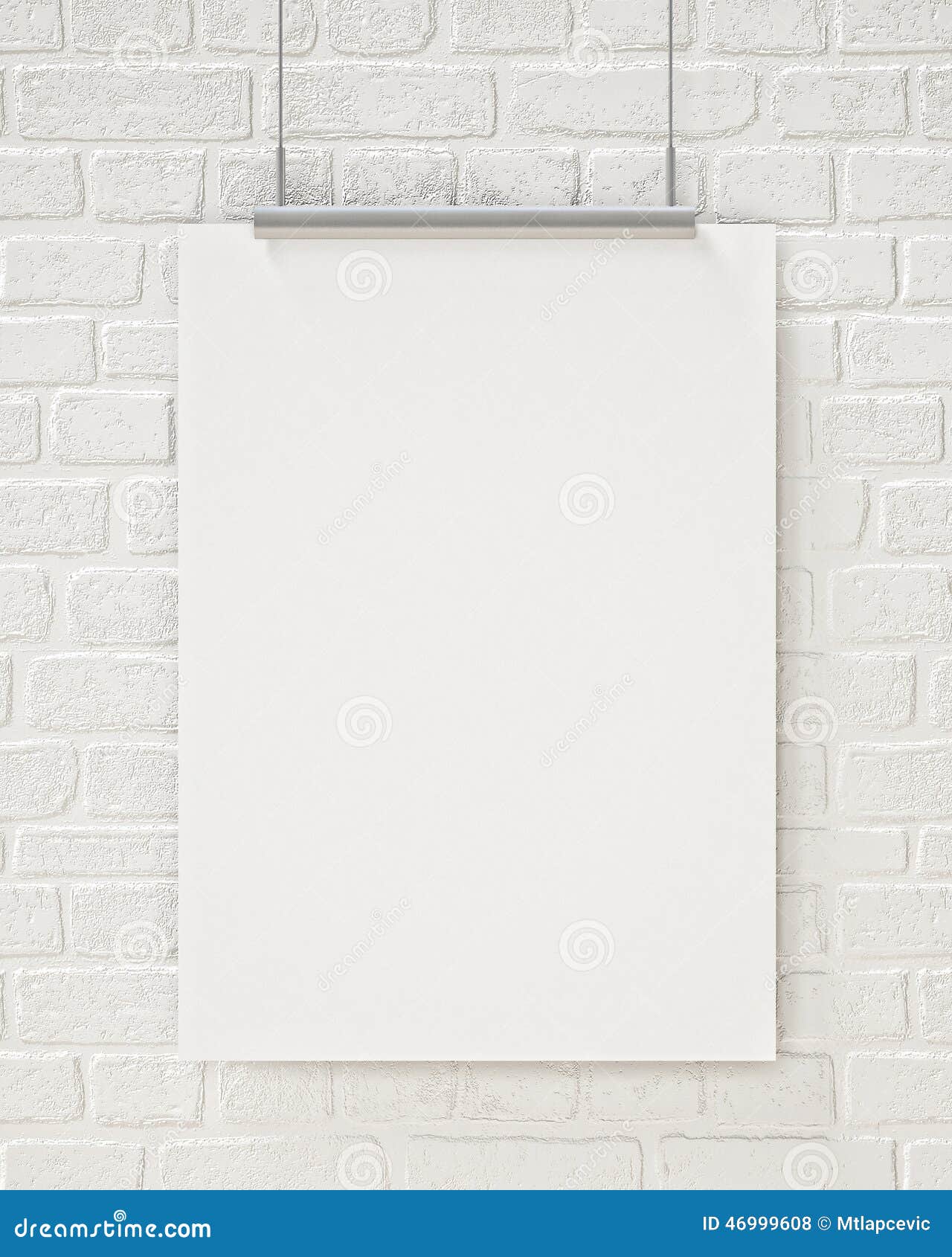 Mock Up Blank Poster Hanging On The White Brick Wall, Background Stock  Photo 46999608 - Megapixl