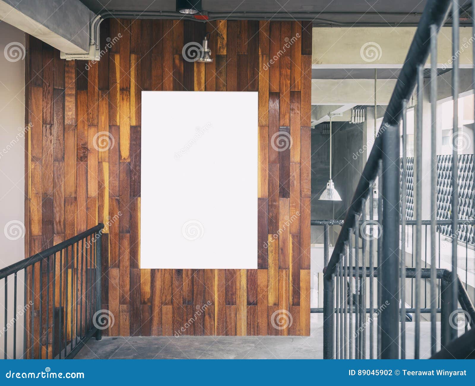 Mock Up Blank Poster Template Board Display Loft Interior Stock Photo