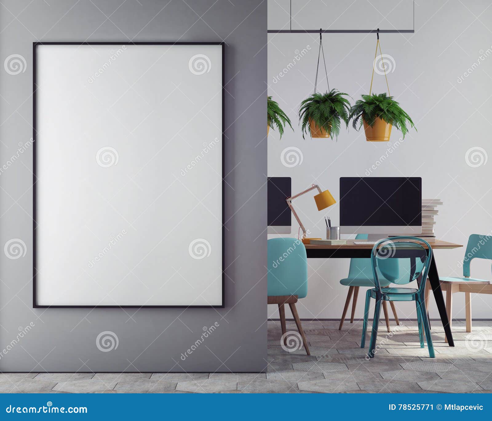 Mock Up Blank Poster on the Wall of Hipster Office, Stock Illustration -  Illustration of frame, home: 78525771