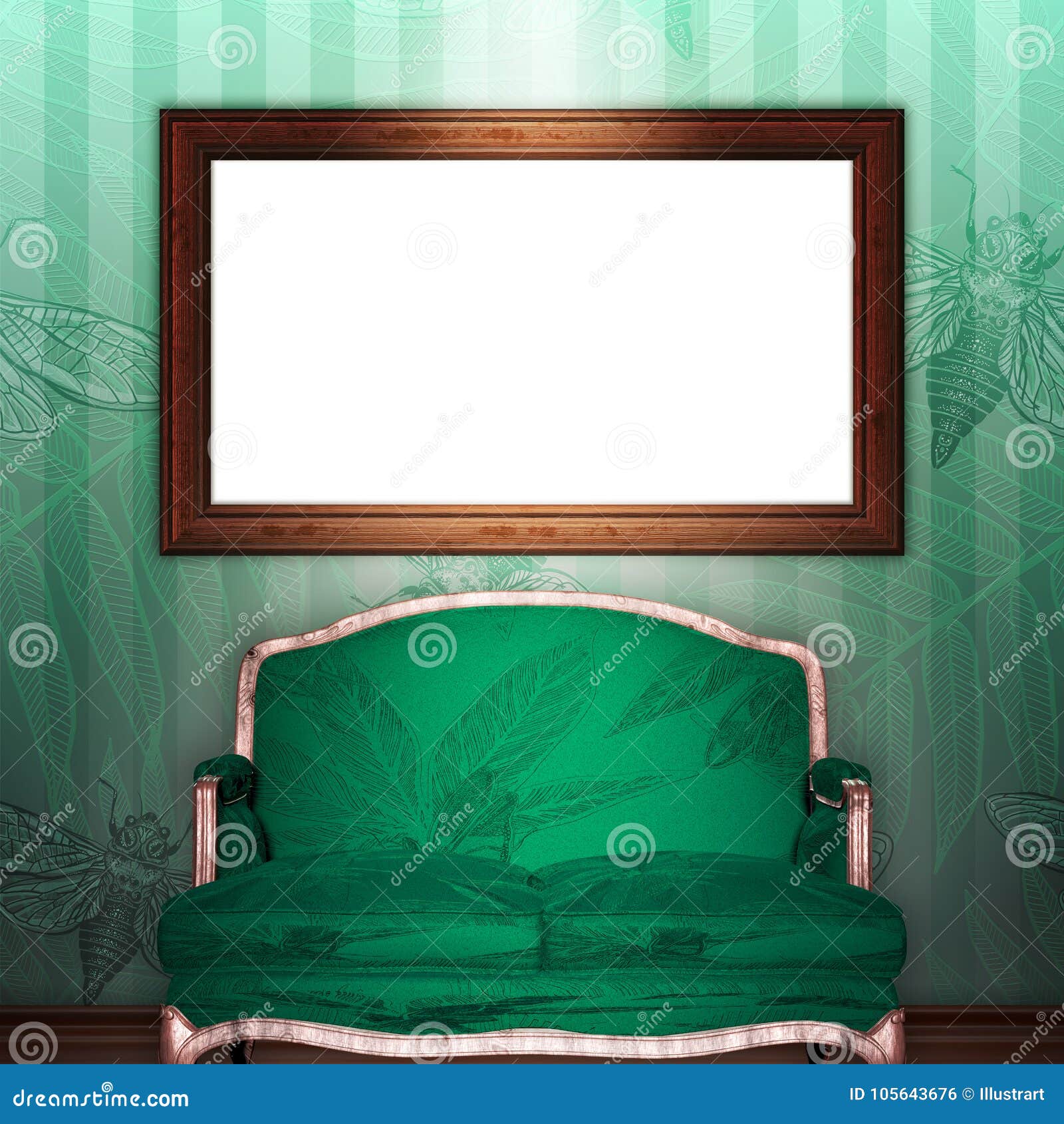 Mock Up 3d Vintage Frame Hanging on Wall Stock Illustration