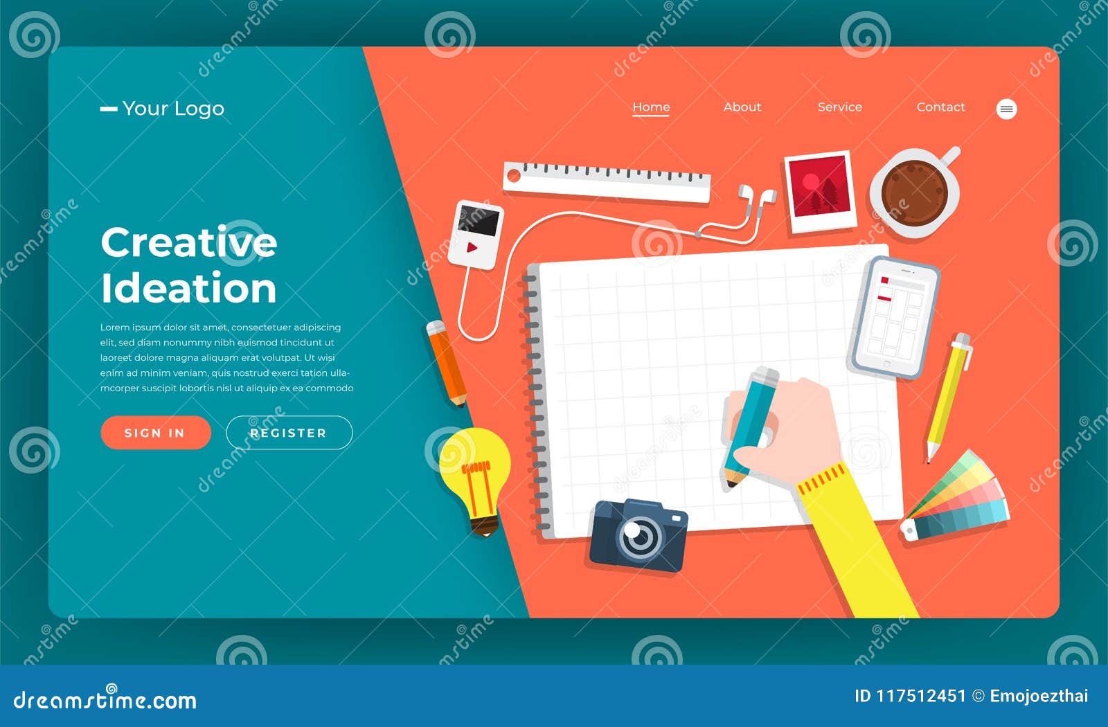 Mock-up Design Website Flat Design Concept Creative Idea Thinking. Vector Illustration. Stock ...