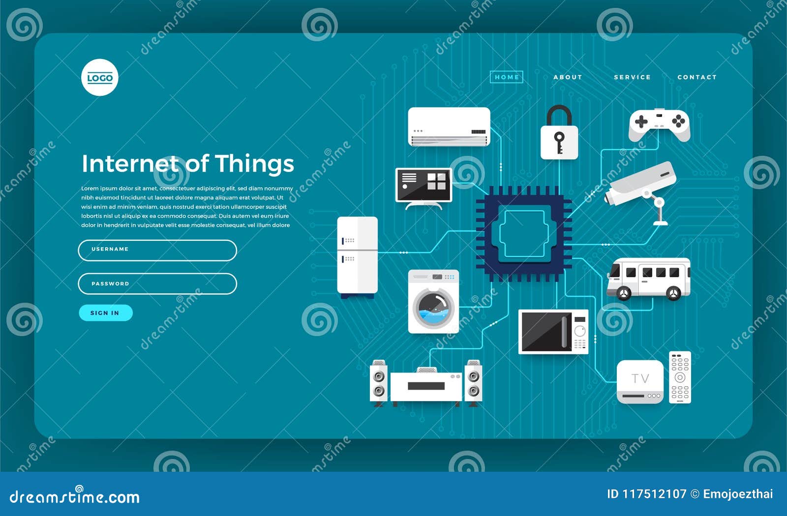 mock-up  website flat  concept internet of things (iot).  .