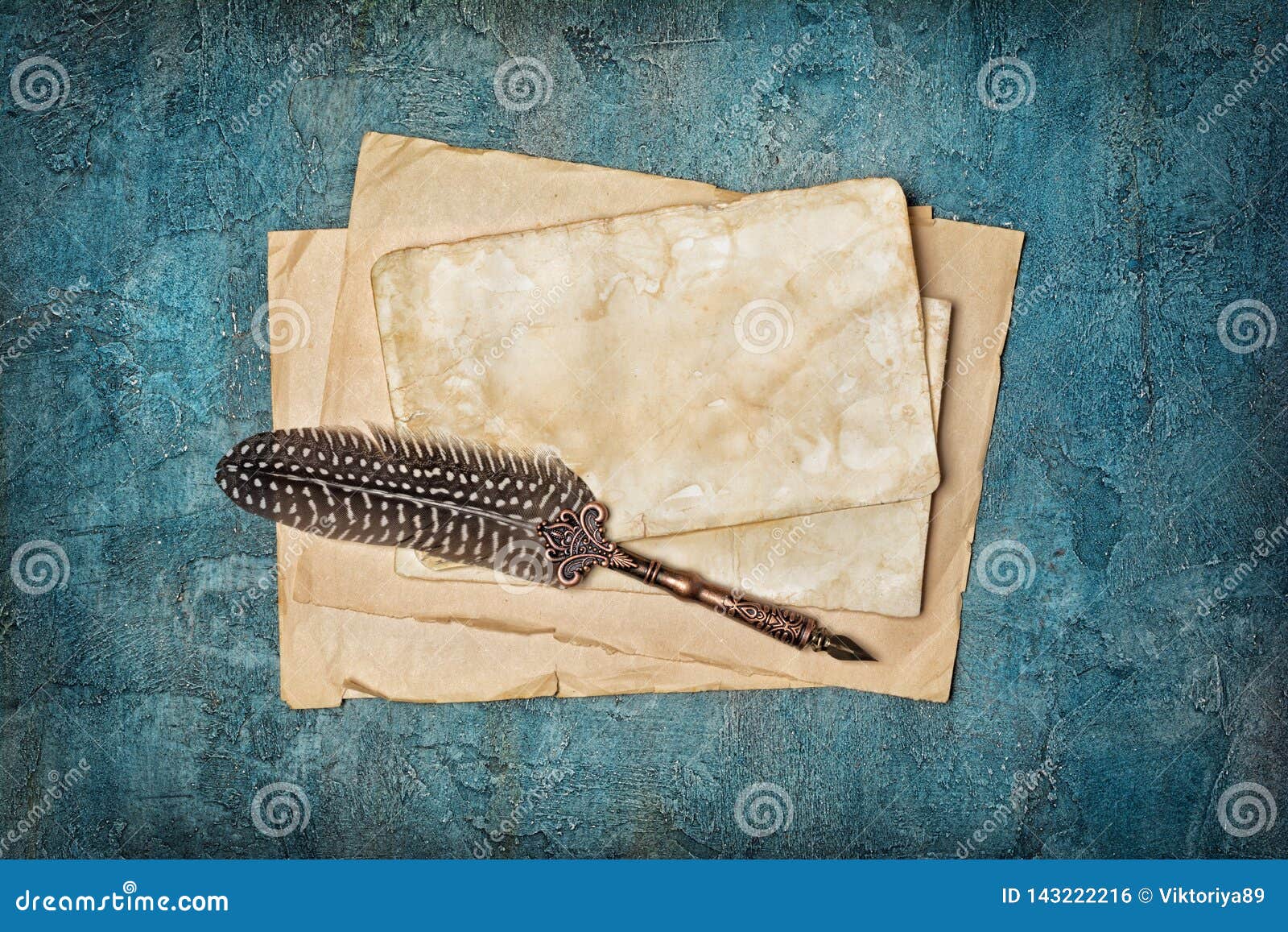 Download Mock Up Of Empty Old Vintage Paper Sheets With Quill Pen Stock Photo - Image of beige, flatlay ...