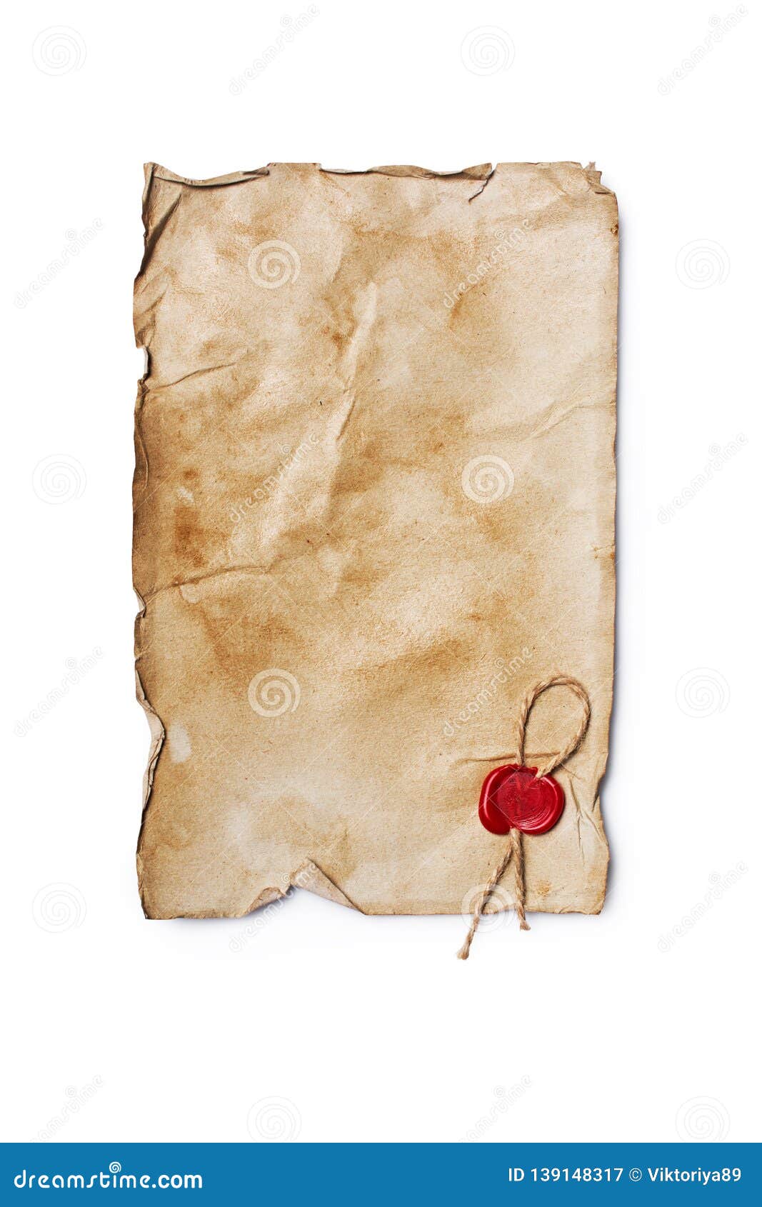 Mock Up Of Empty Old Vintage Yellowed Paper With Red Wax Seal Stock Image - Image of aged ...