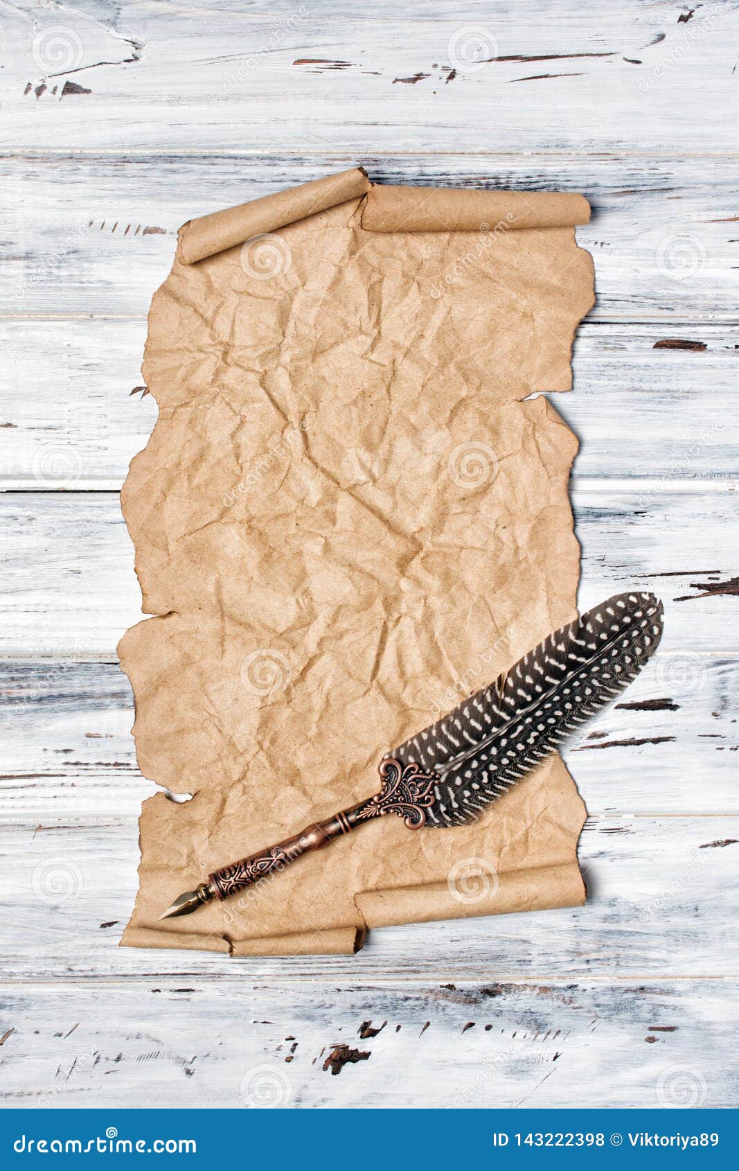 Download Mock Up Of Empty Vintage Paper Sheet With Quill Pen Stock Photo - Image of board, flatlay: 143222398