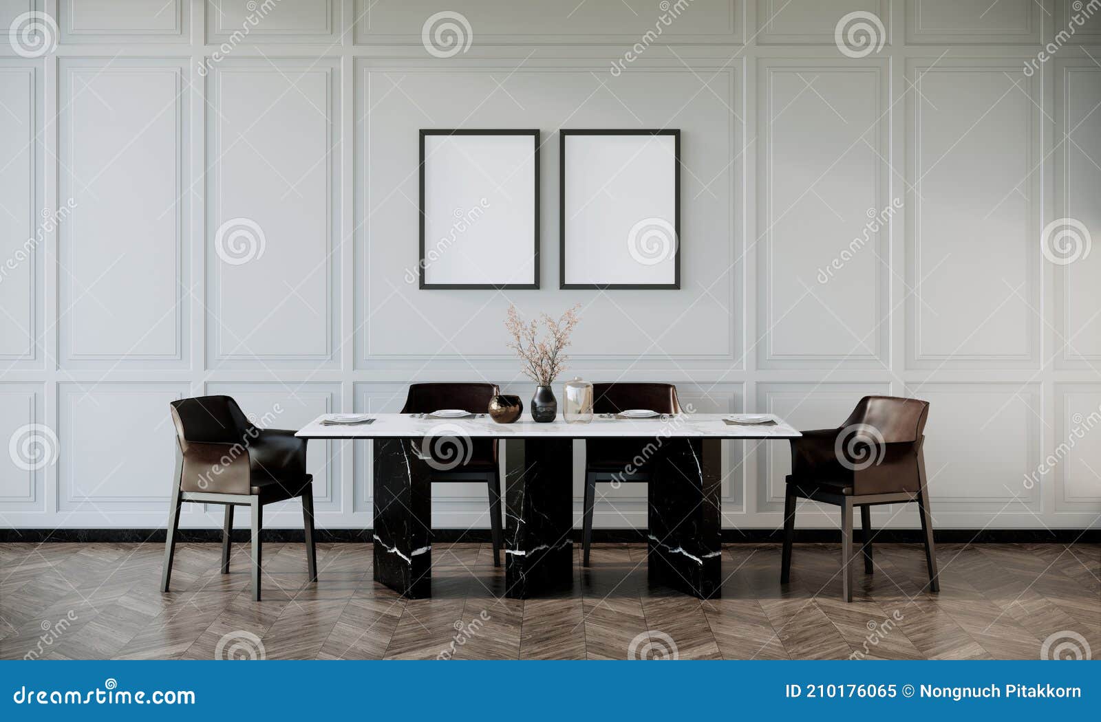 Mock Up Frame in Cozy Modern Dining Room Interior, 3d Render Stock