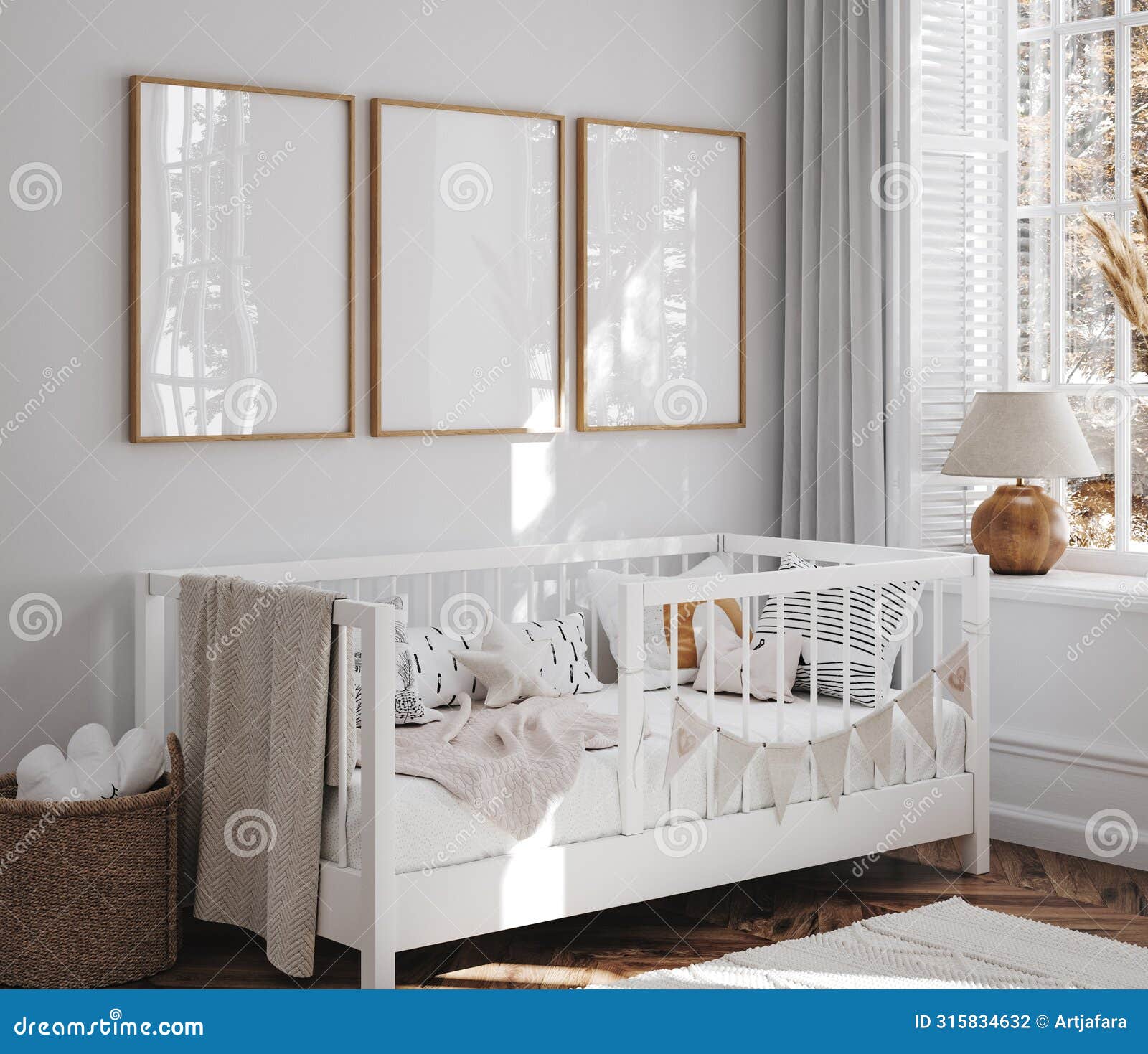 mock up frame in unisex children room interior background