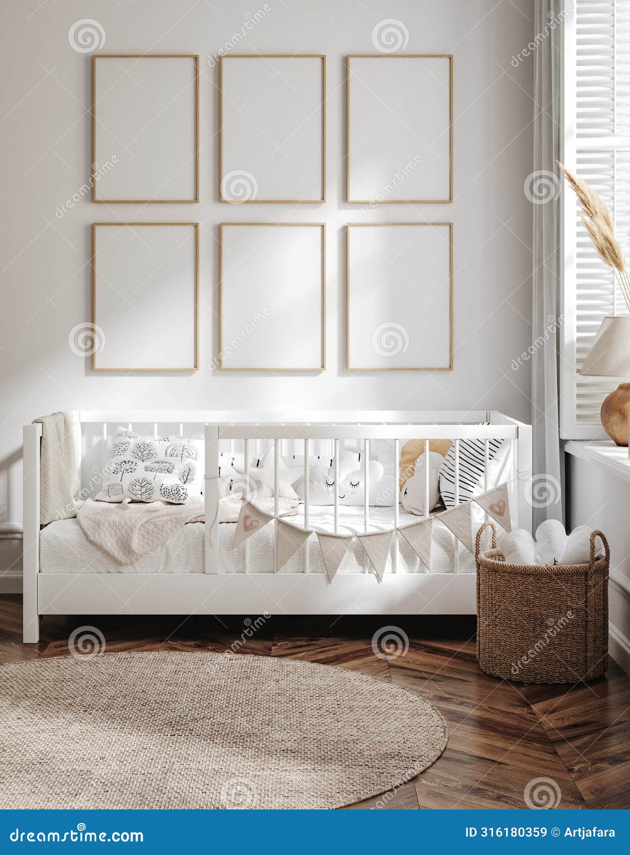 mock up frame in unisex children room interior background