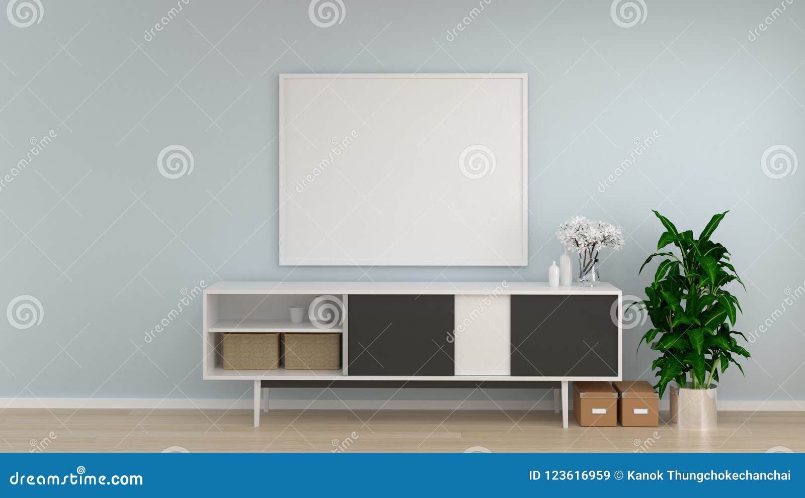 Mock Up Frame White Room In Living Room Interior Background,3D