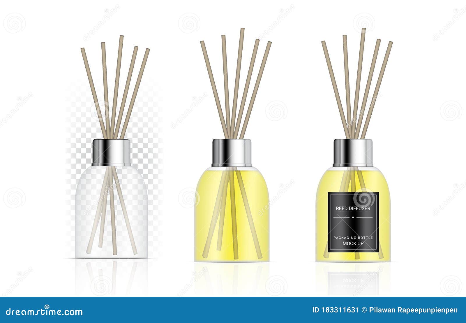 Download Mock Up Glossy Transparent Reed Diffuser Bottle With Perfume Oil Product Branding Advertising ...