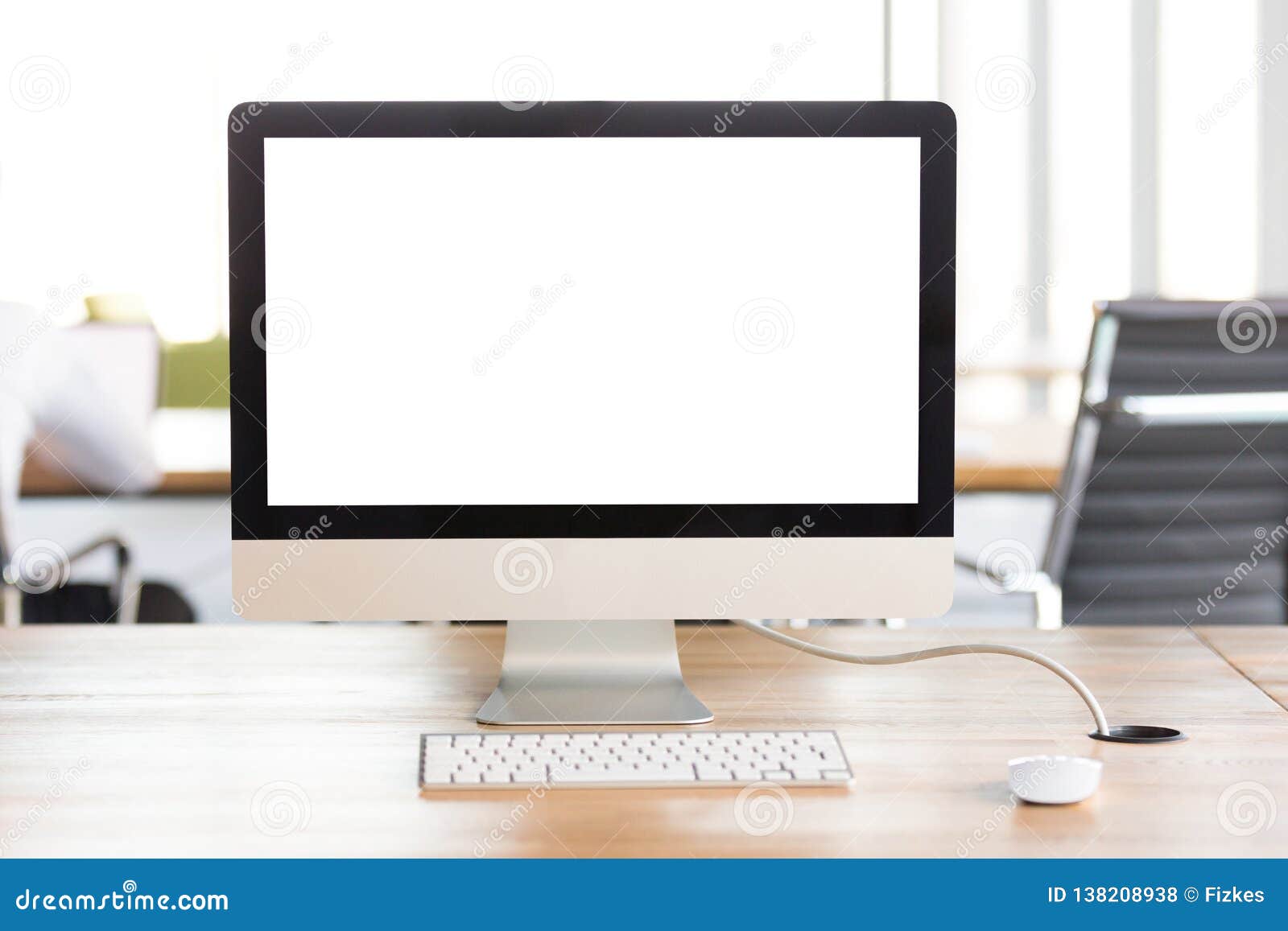 mock up monitor computer screen with keyboard on office desk