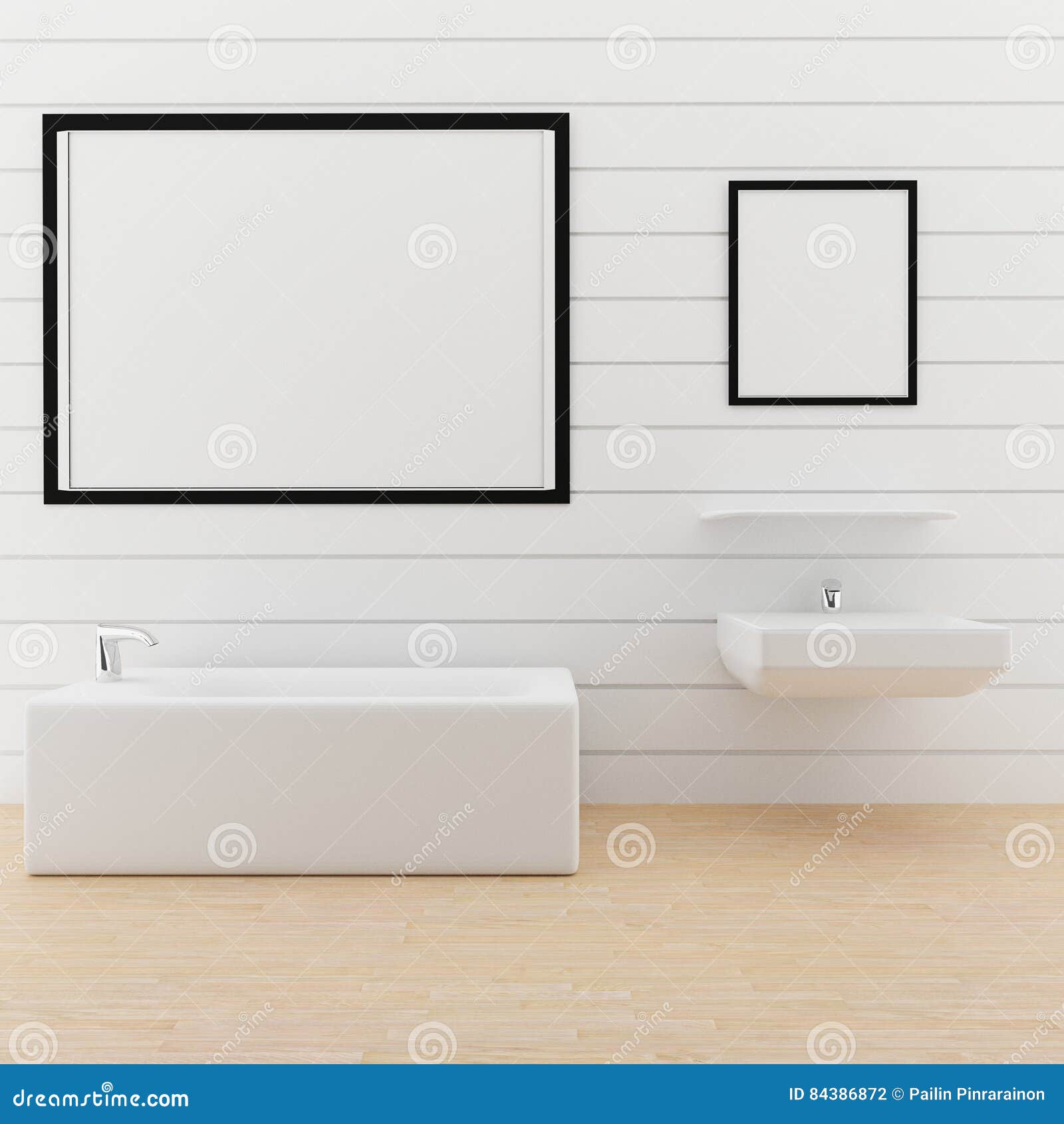Mock Up Photo Frame in the Toilet in 3D Rendering Stock Illustration