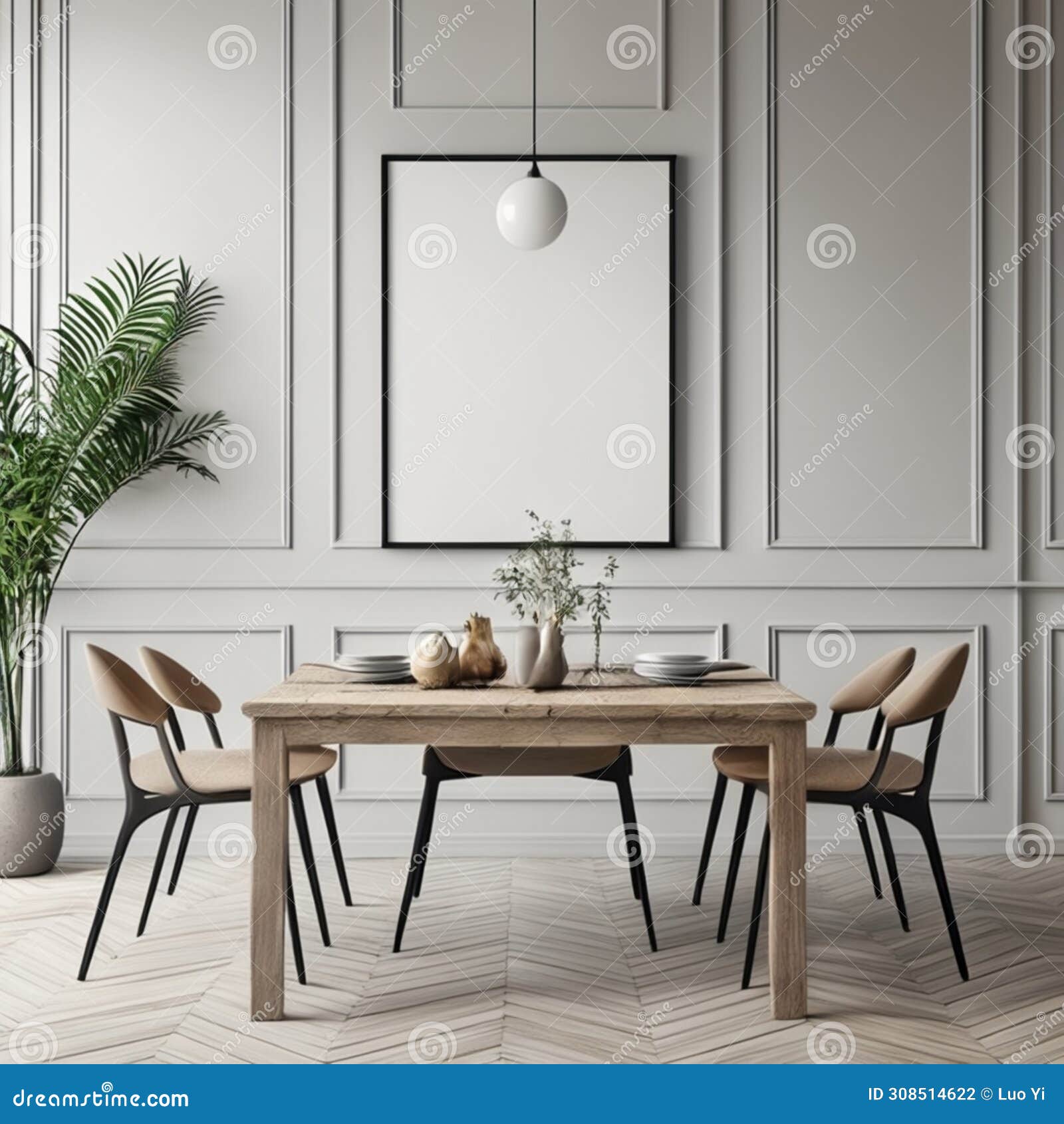 mock up poster frame in white scandinavian dining room
