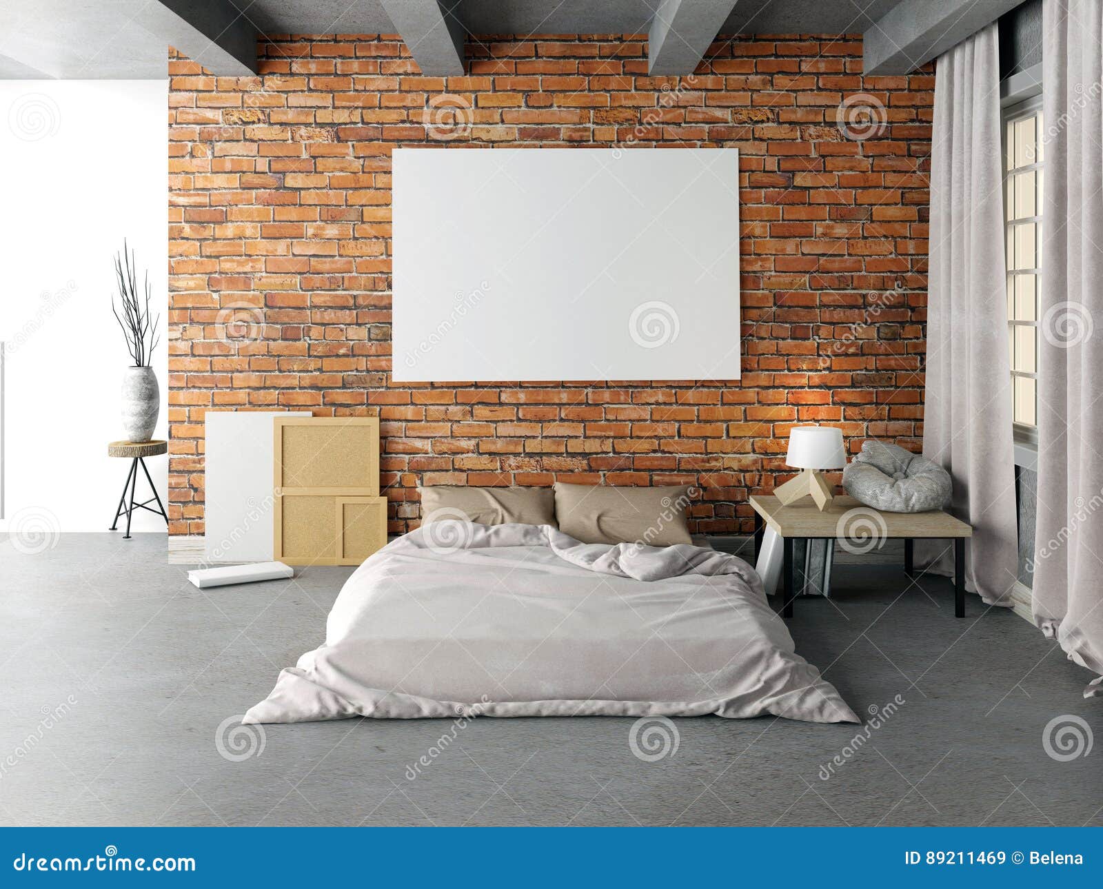 Mock Up Poster In Bedroom Interior Bedroom Hipster Style