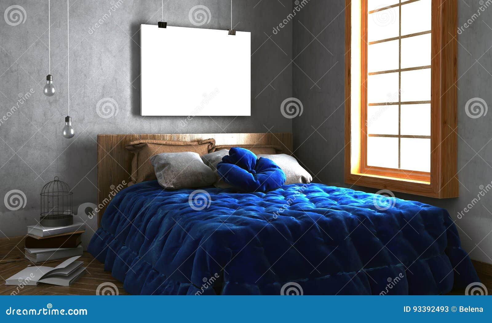 Mock Up Poster In Bedroom Interior Bedroom Hipster Style