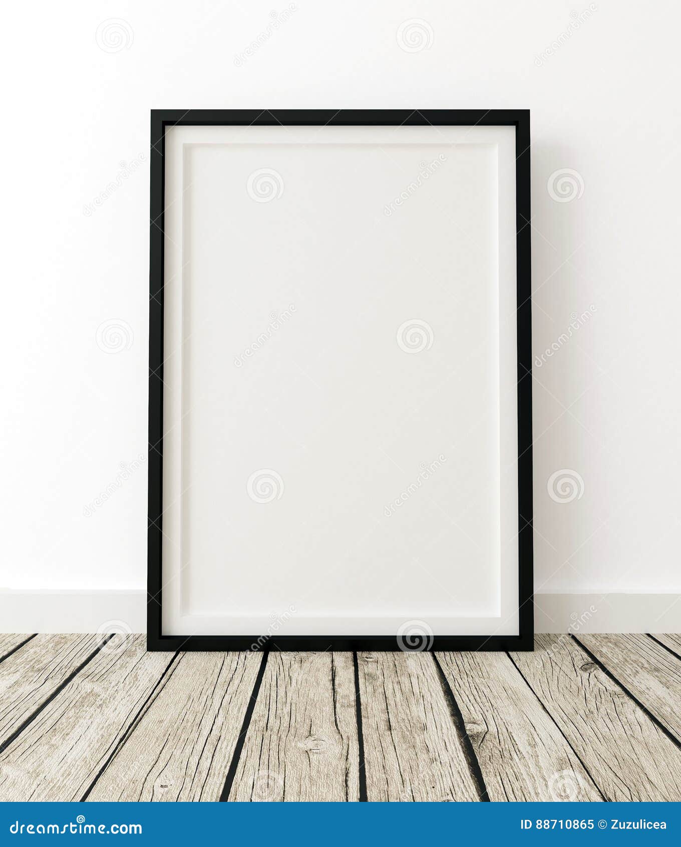 Mock Up Poster Black Frame In White Interior Stock
