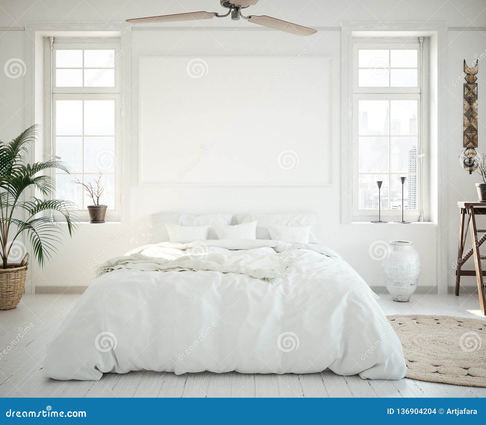 mock-up poster frame in bedroom, scandinavian style