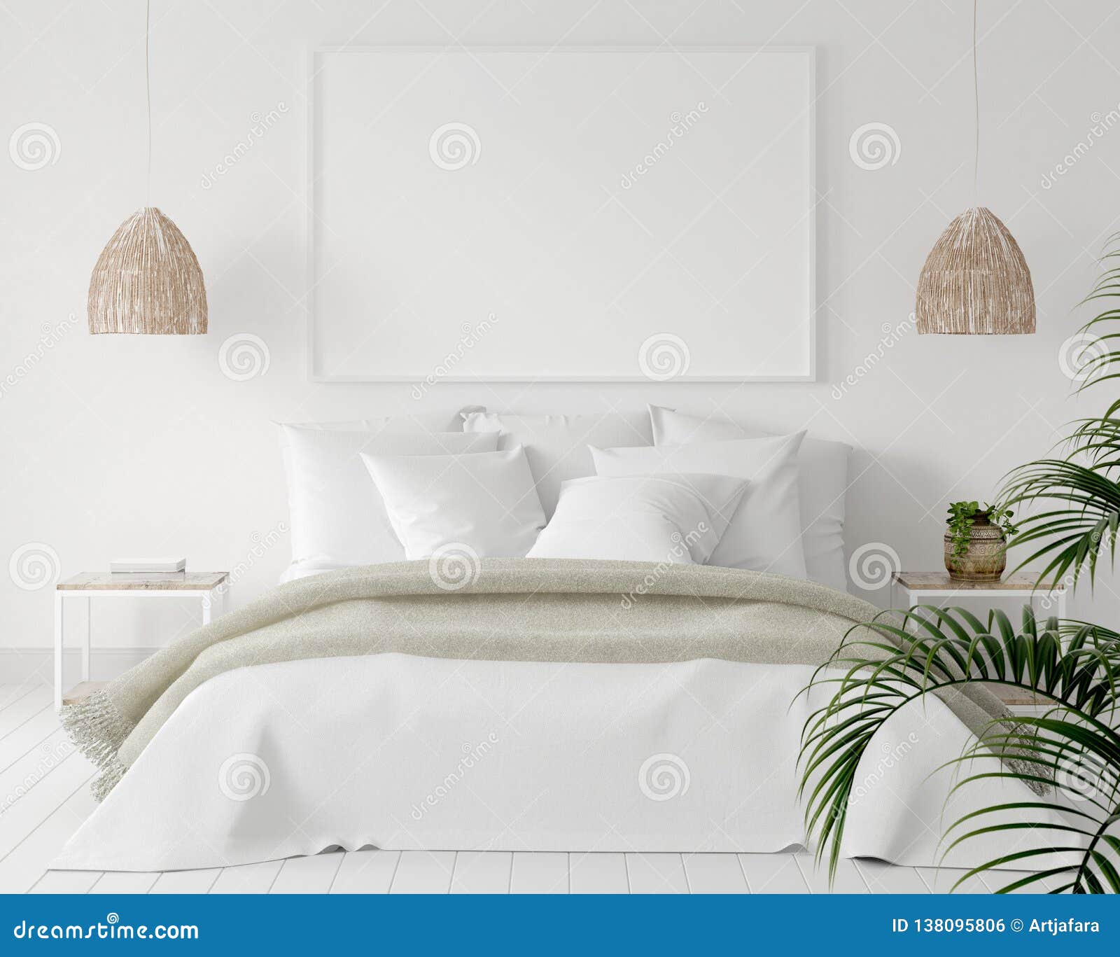 mock-up poster frame in bedroom, scandinavian style