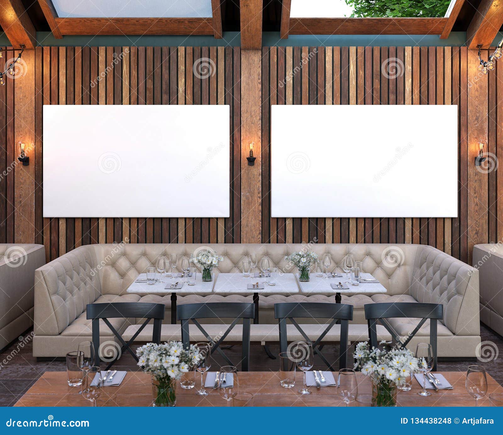 Download Mock Up Poster Frame In Cafe Interior Background, Modern Outdoor Bar Restaurant Stock ...
