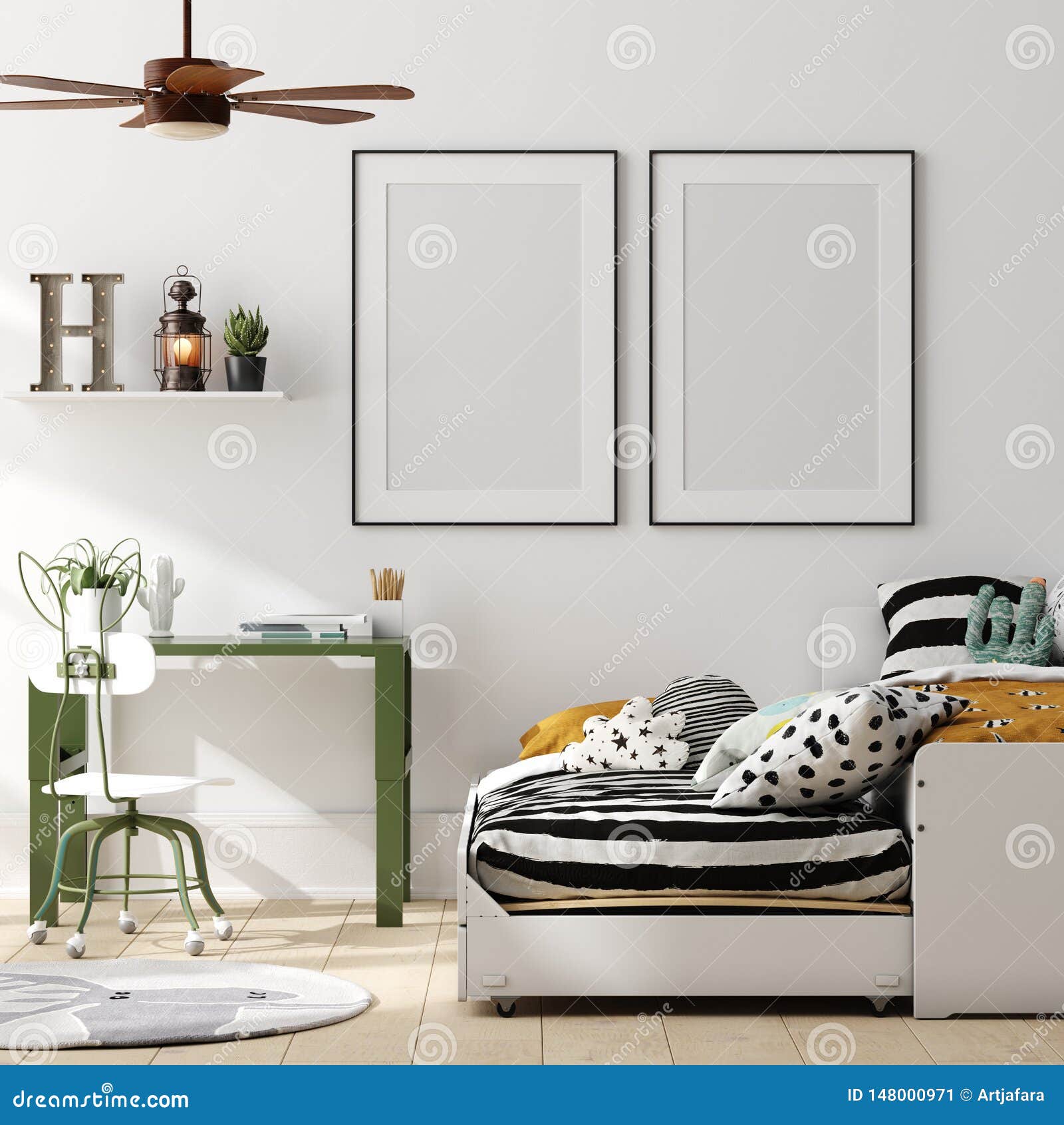 Download Mock Up Poster Frame In Children Bedroom Interior Background, Scandinavian Style Stock ...