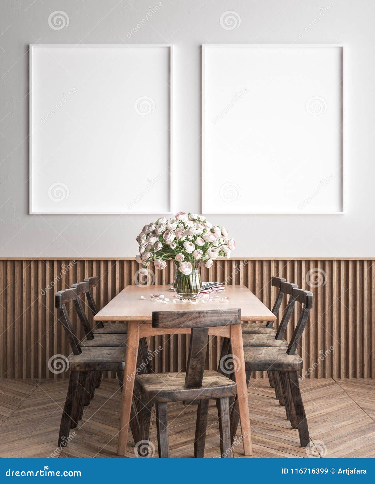 mock up poster frame in dining room interior background, scandinavian style