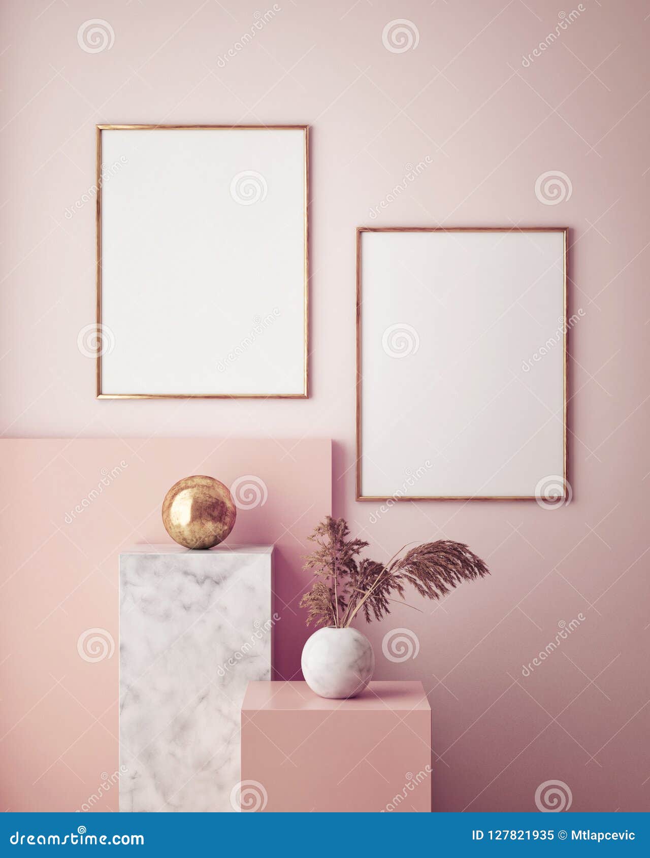 mock up poster frame in geometric interior background, pastel colors, 3d render, 3d 