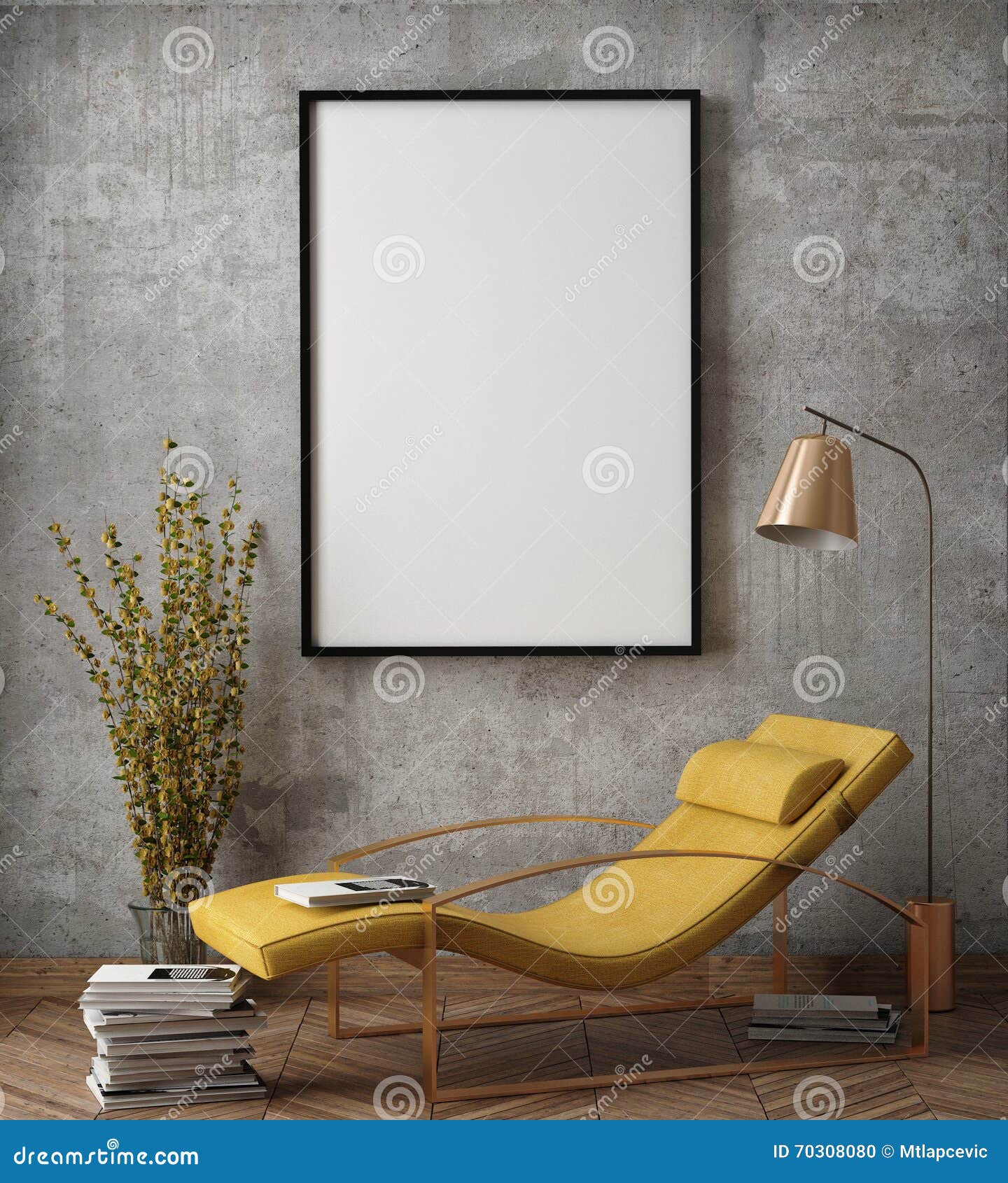 mock up poster frame in hipster interior background,