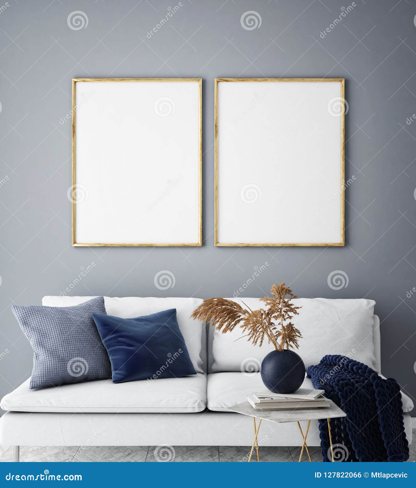 mock up poster frame in hipster interior background, living room, scandinavian style, 3d render, 3d 