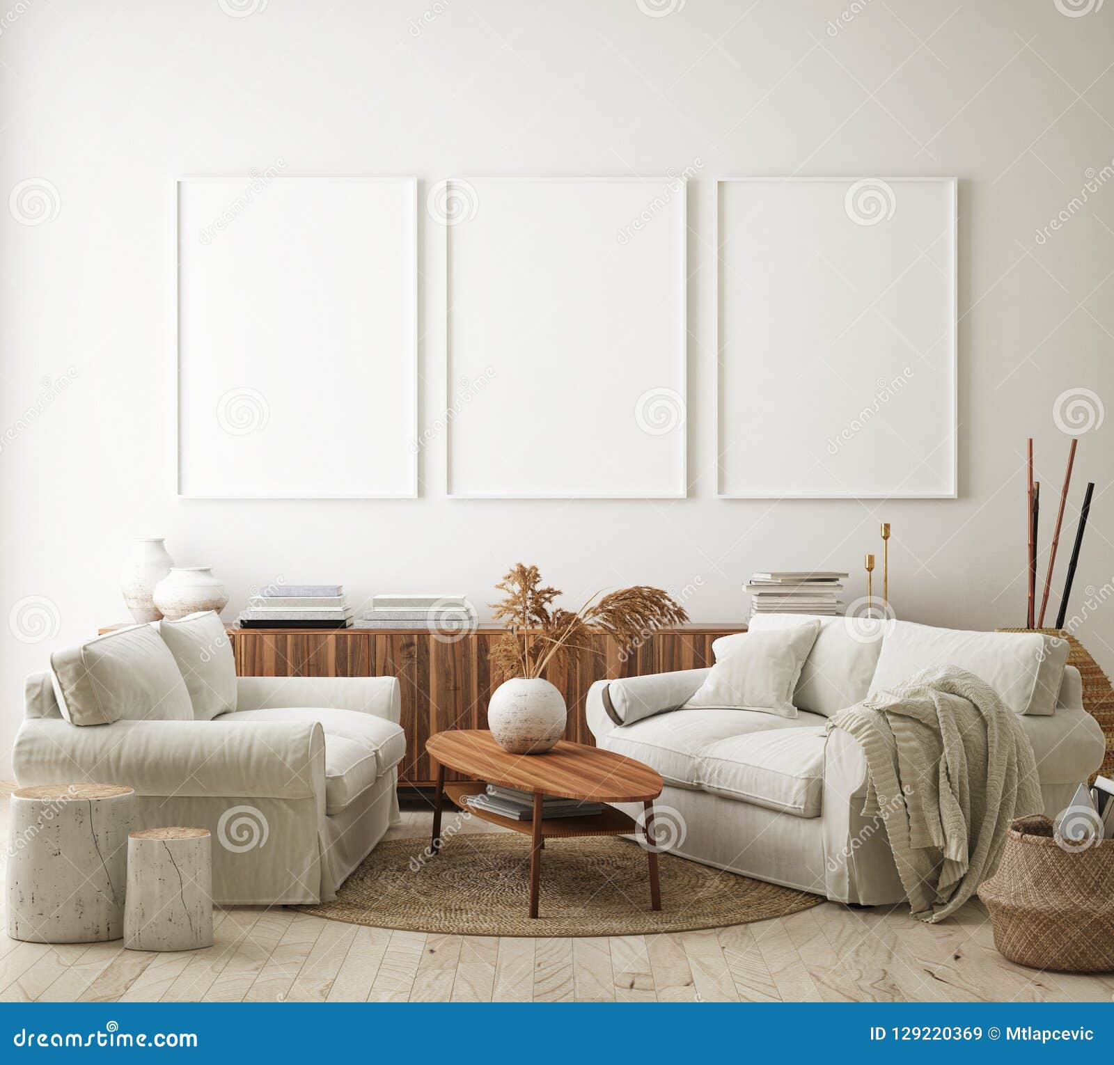 mock up poster frame in hipster interior background, living room,scandinavian style, 3d render, 3d 