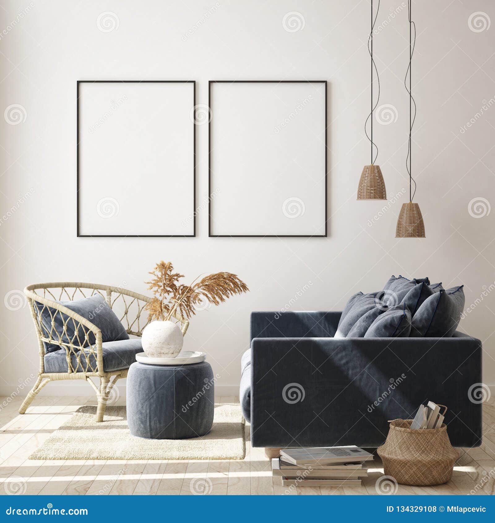 Download Mock Up Poster Frame In Hipster Interior Background Living Room Scandinavian Style 3d Render 3d Illustration Stock Illustration Illustration Of Frame Living 134329108