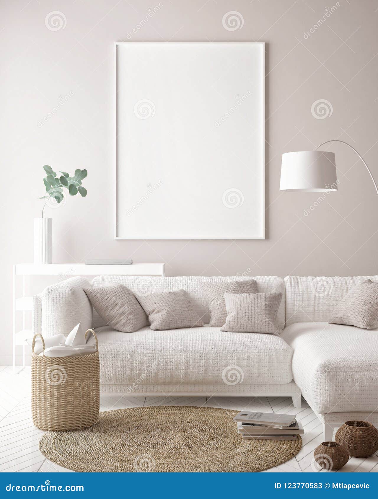 mock up poster frame in hipster interior background, scandinavian style