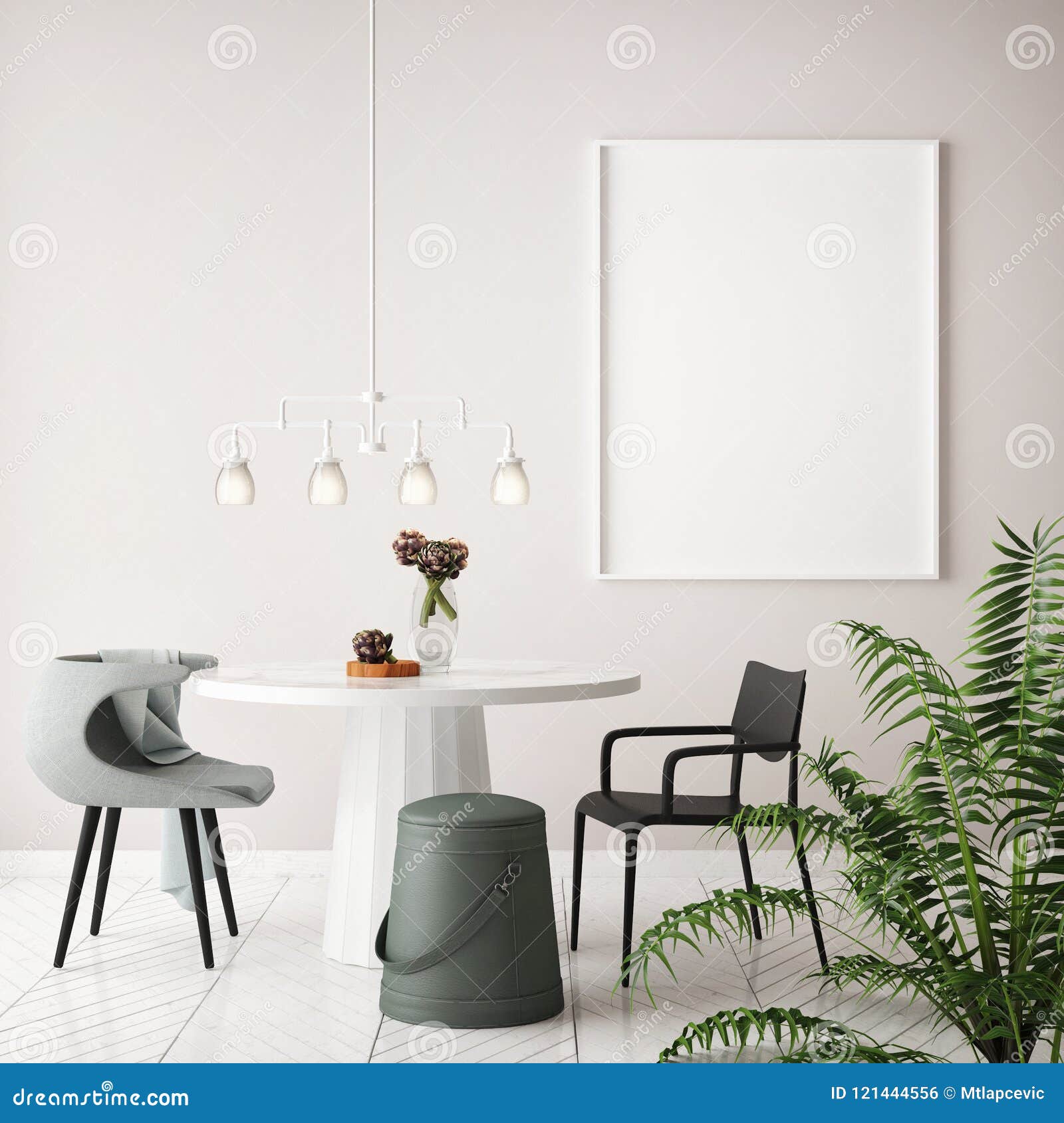 Mock Up Poster Frame in Hipster Interior Dining Room Background,  Scandinavian Style Stock Illustration - Illustration of mock, frame:  121444556