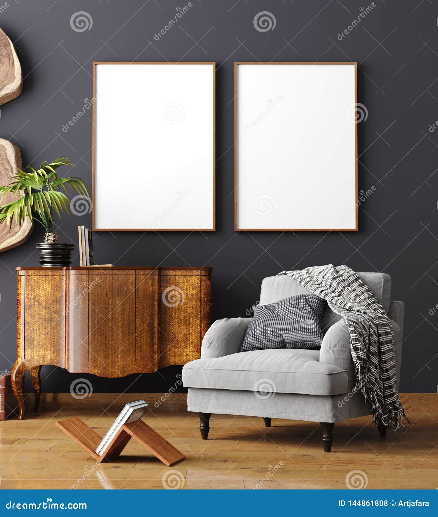 mock up poster frame in home interior background, scandinavian style
