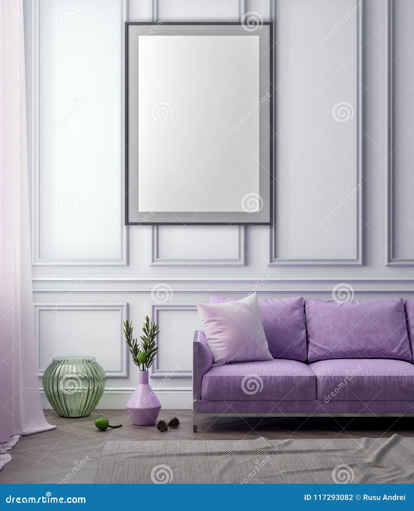 Mock Up Poster Frame In Interior Background And Classic Wall