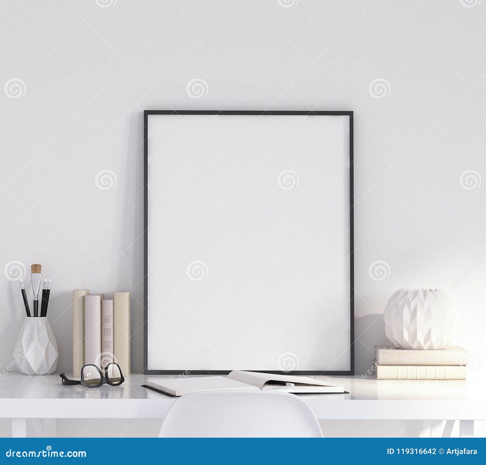 mock up poster frame in living room, working area, scandinavian style