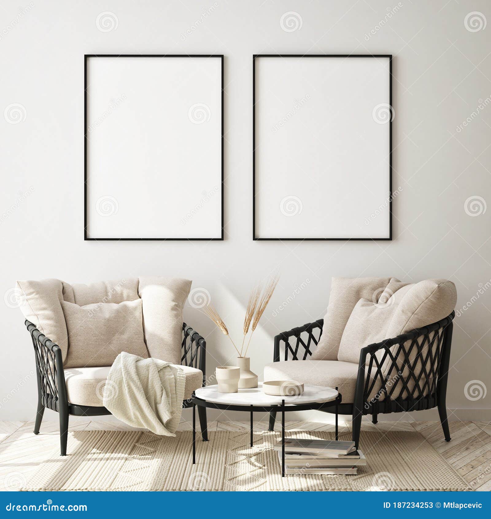 mock up poster frame in modern interior background, close up, livingroom, scandinavian style, 3d render