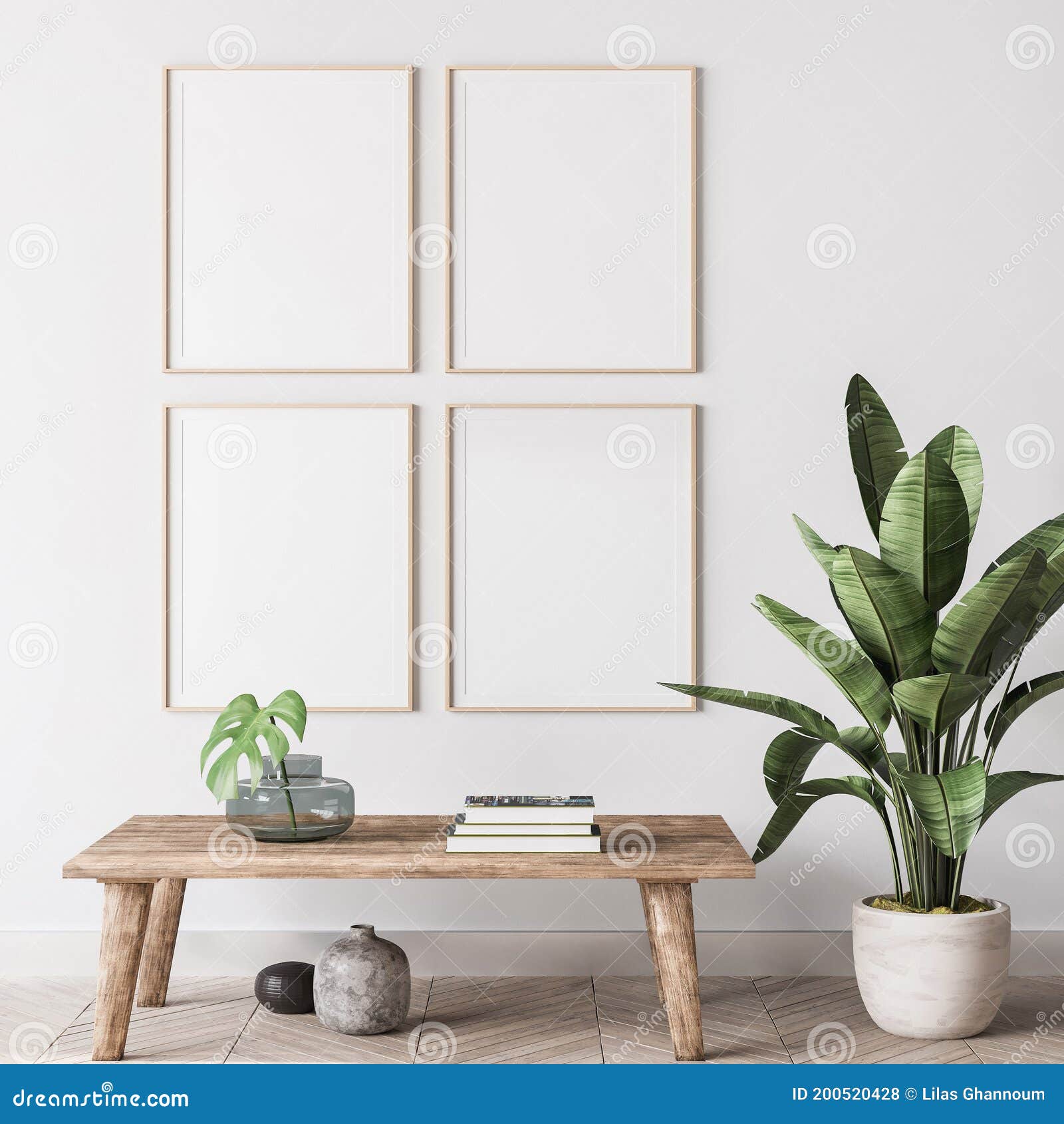 mock up poster frame in modern interior background, gallery wall in gray living room